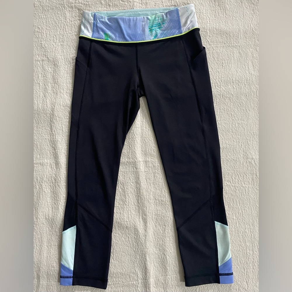 Lululemon Pace Rival Crop Wind Chill Black Lullaby Periwinkle Leggings Women’s 6